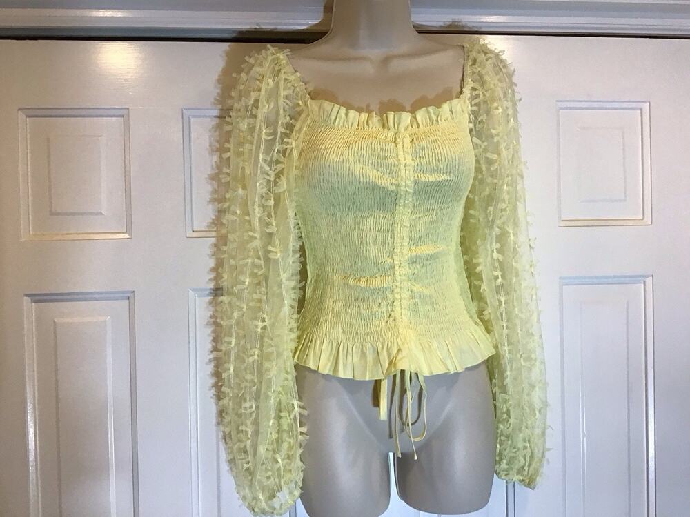 Peach Love Smocked Ruffle Milkmaid Top Sz L Sheer Kawaii Twee Fairy Coquette